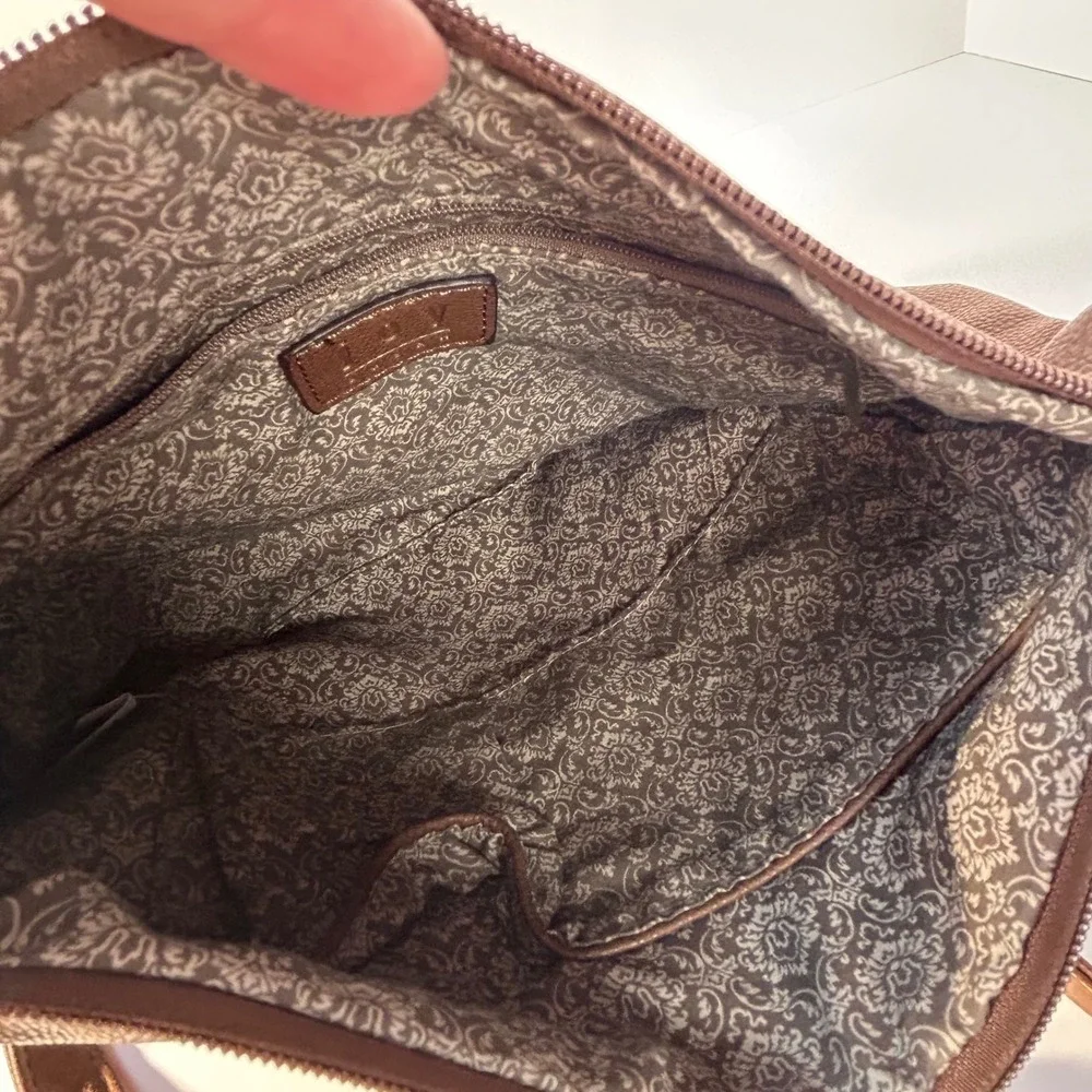 JOY Susan Faux Leather‎ Crossbody Bag Brown Textured Adjustable Strap Zip Boho